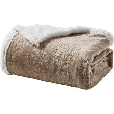 Luxury Home Caesar Embossed Plush Fleece & Faux Shearling Throw Blanket In Brown