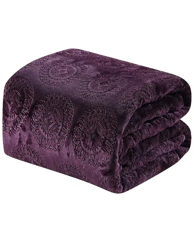 Luxury Home Caesar Embossed Throw Blanket In Purple