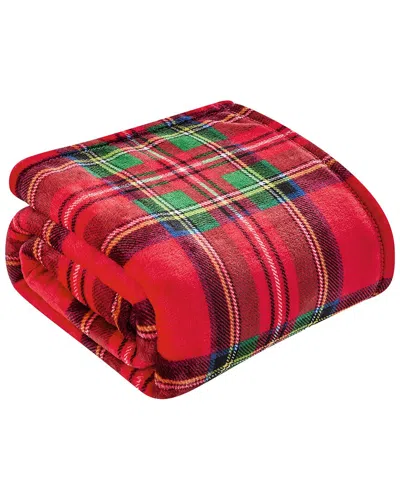 Luxury Home Classic Red Plaid Plush Throw Blanket In Multi