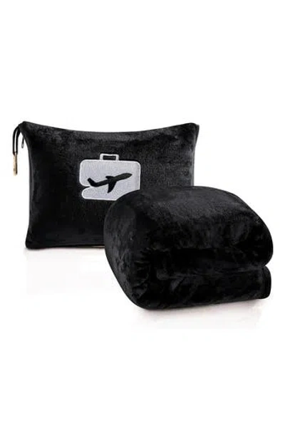 Luxury Home Comfort Fly 2-in-1 Travel Blanket & Pillow In Black