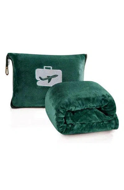 Luxury Home Comfort Fly 2-in-1 Travel Blanket & Pillow In Green