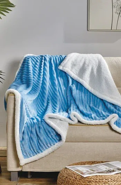Luxury Home Corduroy Faux Shearling Throw Blanket In Blue