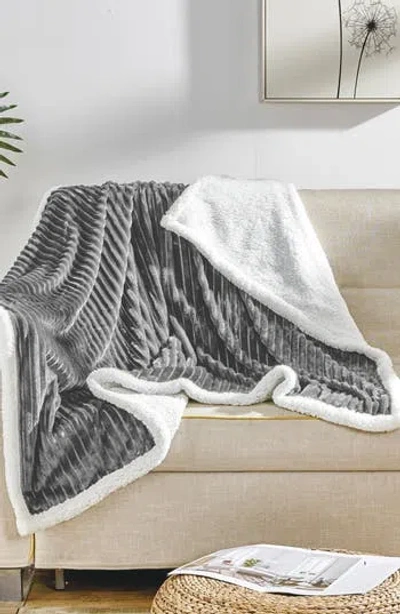 Luxury Home Corduroy Faux Shearling Throw Blanket In Gray