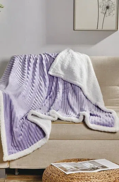 Luxury Home Corduroy Faux Shearling Throw Blanket In Purple