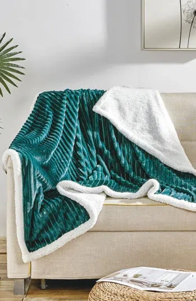 Luxury Home Corduroy Faux Shearling Throw Blanket In Blue