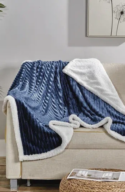Luxury Home Corduroy Reversible Faux Shearling Throw Blanket In Blue