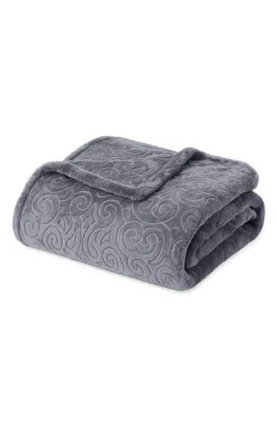 Luxury Home Dama Embossed Fleece Throw Blanket In Gray