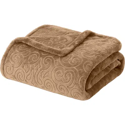 Luxury Home Dama Embossed Fleece Throw Blanket In Brown