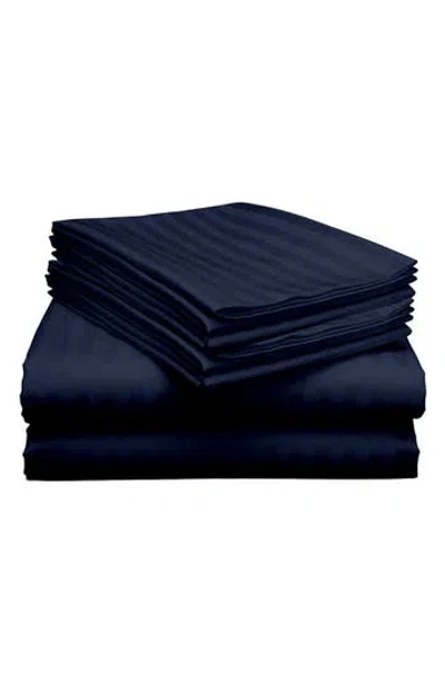 Luxury Home Dobby Stripe Bed Sheet Set In Blue