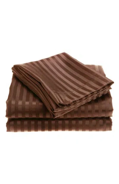 Luxury Home Dobby Stripe Bed Sheet Set In Brown