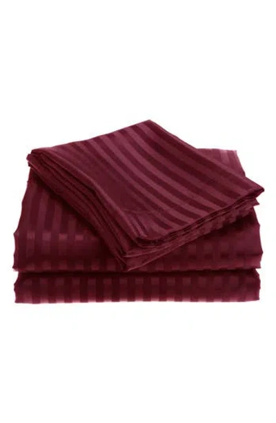Luxury Home Dobby Stripe Bed Sheet Set In Burgundy
