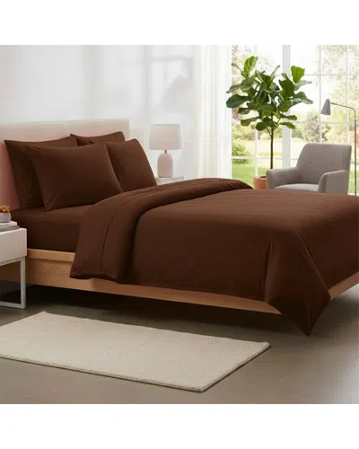 Luxury Home Dobby Stripe Sheet Set In Brown