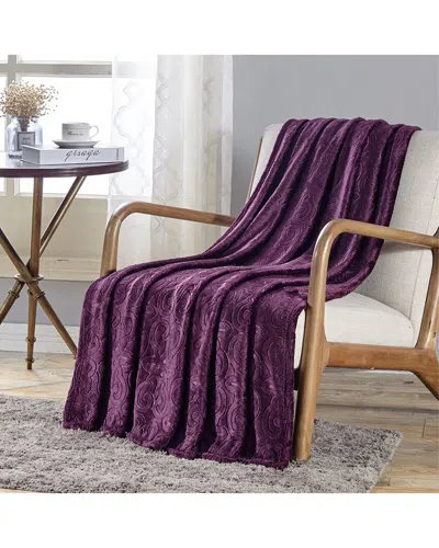 Luxury Home Embossed Scroll Throw Blanket In Purple