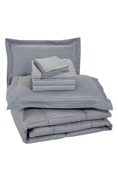 Luxury Home Embossed Stripe Microfiber 8-piece Comforter Set In Grey