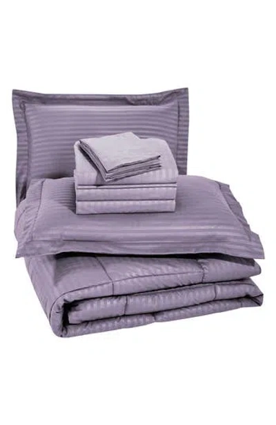 Luxury Home Embossed Stripe Microfiber 8-piece Comforter Set In Purple