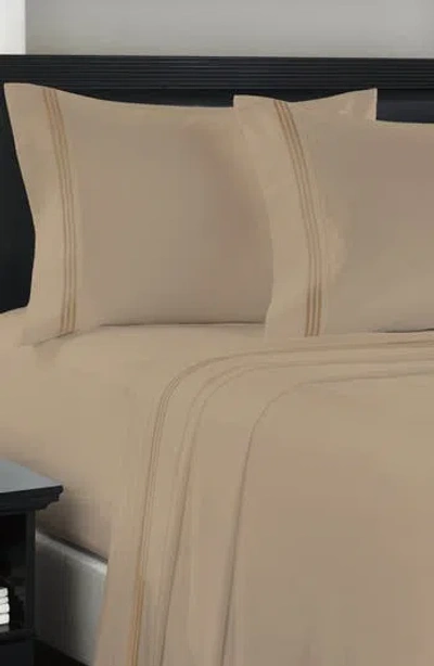 Luxury Home Embroidered Line 3-piece Sheet Set In Brown