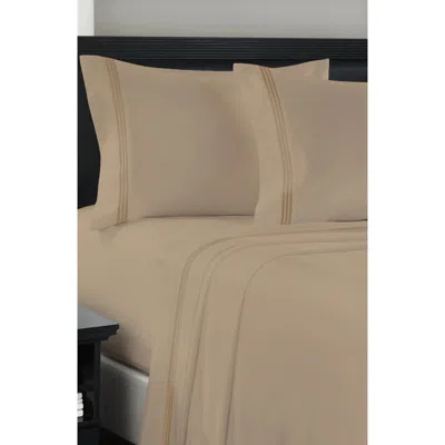 Luxury Home Embroidered Line 4-piece Sheet Set In Brown