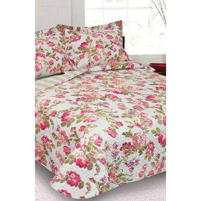 Luxury Home Floral Print Microfiber Quilt Set In Multi