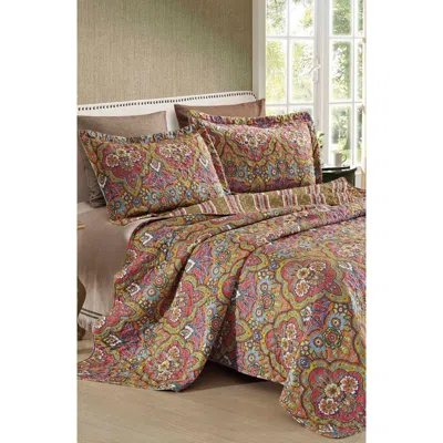 Luxury Home Floral Print Microfiber Quilt Set In Green