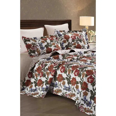 Luxury Home Floral Print Microfiber Quilt Set In Red