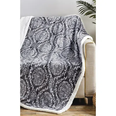 Luxury Home Gracey Reversible Faux Shearling Throw Blanket In Blue