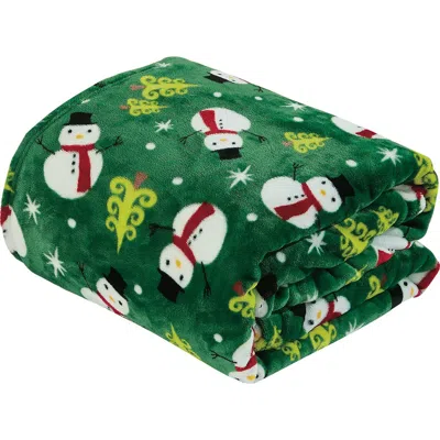 Luxury Home Green Snowman Plush Fleece Throw Blanket