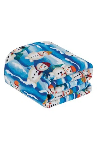 Luxury Home Holiday Snowman Plush Fleece Throw Blanket In Multi