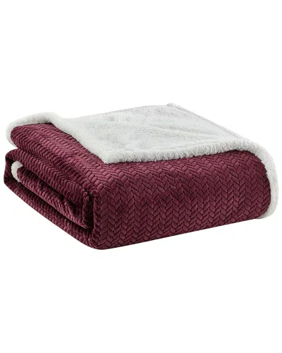 Luxury Home Jacquard Braided Oversized Blanket In Burgundy