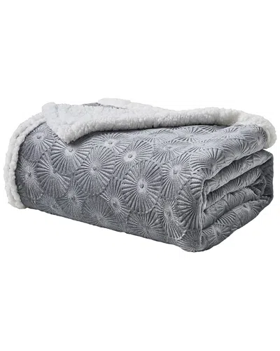 Luxury Home Louvre Embossed Sherpa Plush Throw Blanket In Gray