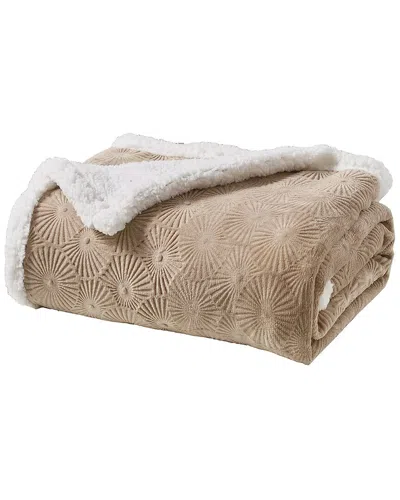 Luxury Home Louvre Embossed Sherpa Plush Throw Blanket In Neutral