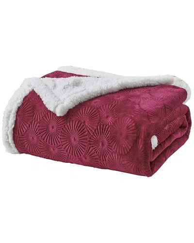 Luxury Home Louvre Embossed Sherpa Plush Throw Blanket In Pink