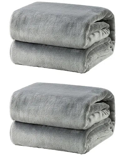 Luxury Home Luxurious Ultra-soft Fleece Set Of 2 Throws In Gray