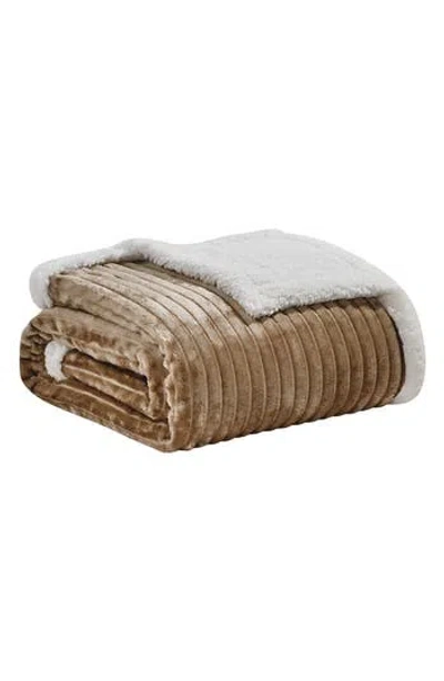 Luxury Home Oversized Corduroy Faux Shearling Reversible Throw Blanket In Brown