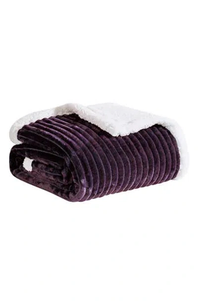 Luxury Home Oversized Corduroy Faux Shearling Reversible Throw Blanket In Purple