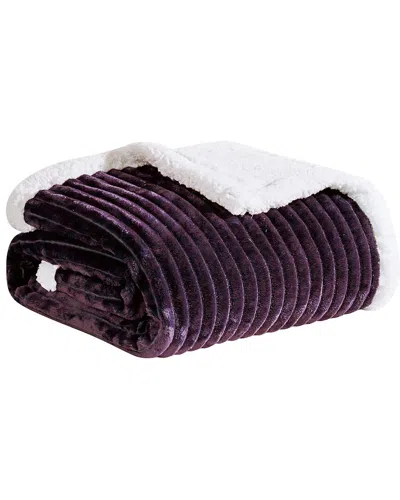Luxury Home Oversized Corduroy Sherpa Reversible Blanket In Purple