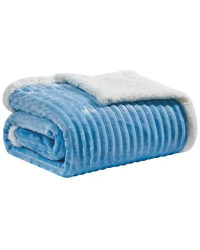 Luxury Home Oversized Corduroy Sherpa Reversible Blanket In Blue