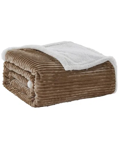 Luxury Home Oversized Corduroy Sherpa Reversible Blanket In Brown