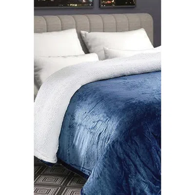 Luxury Home Plush Fleece & Faux Shearling Throw Blanket In Blue