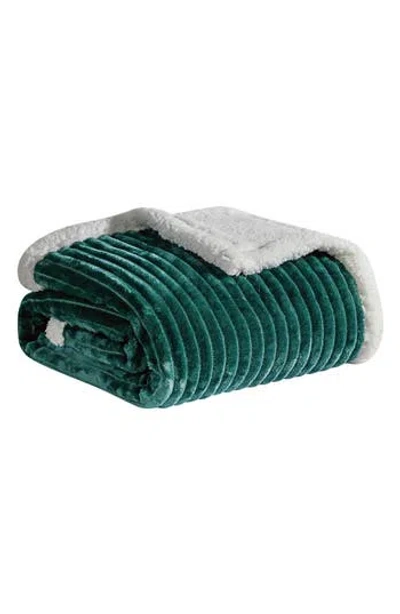 Luxury Home Plush Reversible Plain Weave Corduroy Faux Shearling Throw Blanket In Green