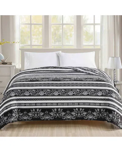 Luxury Home Printed Microfiber Bed Blanket In Black