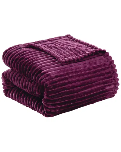 Luxury Home Reversible Striata Ribbed Corduroy Oversized Plush Blanket In Purple