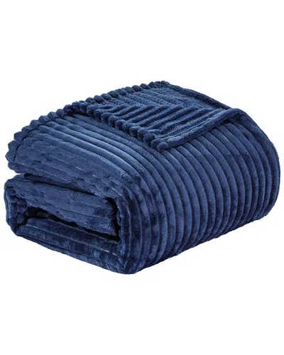 Luxury Home Reversible Striata Ribbed Corduroy Oversized Plush Blanket In Blue