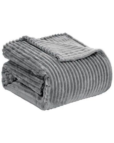 Luxury Home Reversible Striata Ribbed Corduroy Oversized Plush Blanket In Gray
