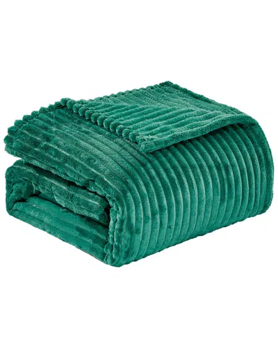 Luxury Home Reversible Striata Ribbed Corduroy Oversized Plush Blanket In Green