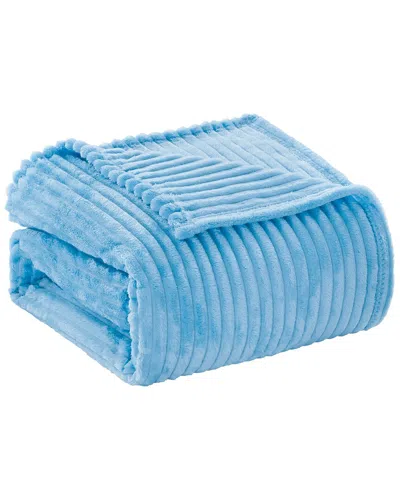 Luxury Home Reversible Striata Ribbed Corduroy Oversized Plush Blanket In Blue