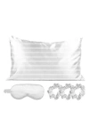Luxury Home Satin Sleep 5-piece Set In White Stripes