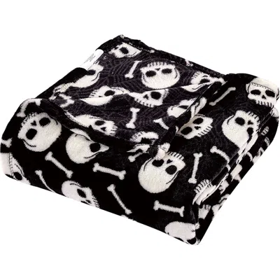 Luxury Home Skull & Bones Micro Plush Throw Blanket In Black