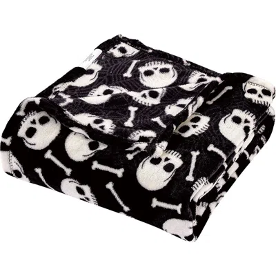Luxury Home Skull & Bones Spiderweb Plush Throw Blanket In Multi