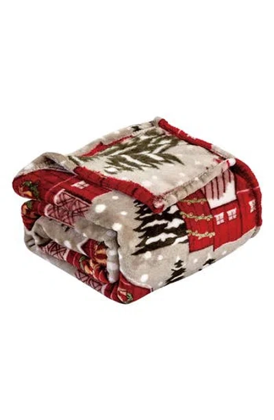 Luxury Home Snowy Barn Throw Blanket In Red