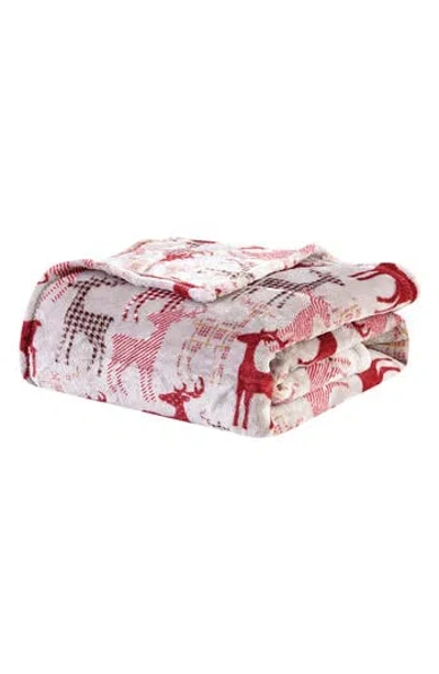 Luxury Home Tan Reindeer Plush Fleece Throw Blanket In Multi
